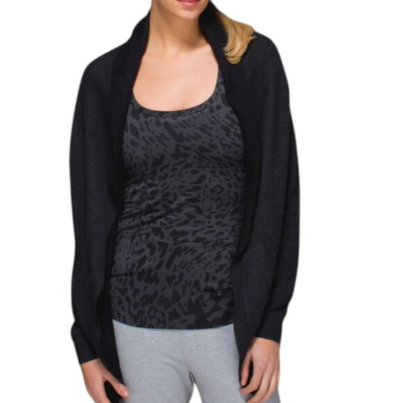 Lululemon Athletica Cabin Yogi Open Front Loose Wrap Cardigan Black Medium - Picture 1 of 8